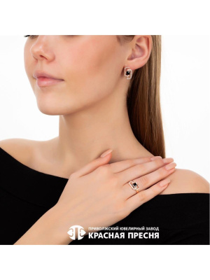 Серьги серебро 925 пробы, покрытие - золочение, выборочное родирование, вставка - фианит (недрагоценный камень)