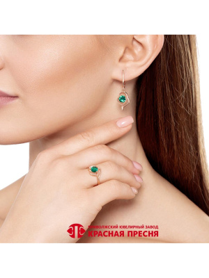 Серьги серебро 925 пробы, покрытие - золочение, вставка - искусственная шпинель