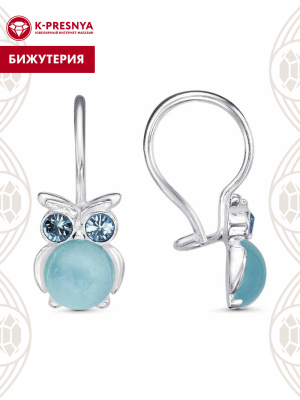 Серьги бижутерия, покрытие - серебрение, вставка - искусственный халцедон, стекло ювелирное preciosa