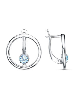 Серьги серебро 925 пробы, покрытие - родирование, вставка - фианит (недрагоценный камень)