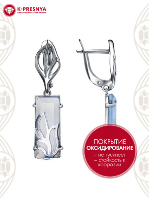 Серьги серебро 925 пробы, покрытие - оксидирование, вставка - стекло ювелирное собственной огранки