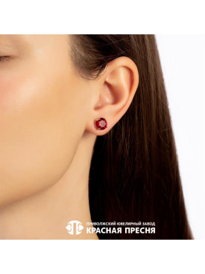 Серьги серебро 925 пробы, покрытие - золочение, вставка - синтетический корунд