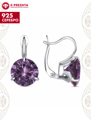 Серьги серебро 925 пробы, покрытие - платинирование, вставка - синтетический корунд