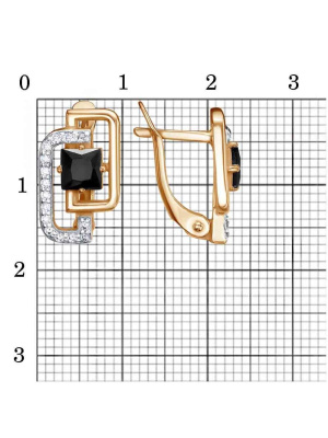 Серьги серебро 925 пробы, покрытие - золочение, выборочное родирование, вставка - фианит (недрагоценный камень)