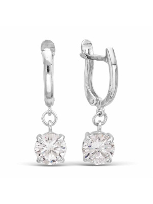 Серьги серебро 925 пробы, покрытие - родирование, вставка - фианит (недрагоценный камень)