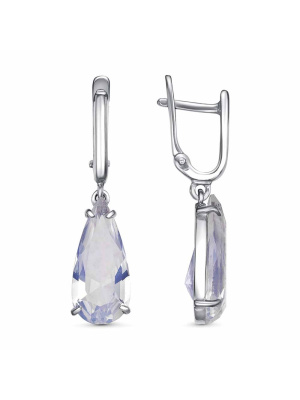 Серьги серебро 925 пробы, покрытие - платинирование, вставка - стекло ювелирное собственной огранки