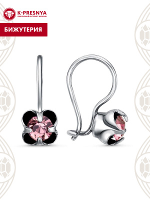 Серьги бижутерия, покрытие - серебрение с оксидированием, вставка - стекло ювелирное preciosa