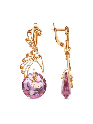 Серьги бижутерия, покрытие - золочение, вставка - стекло ювелирное собственной огранки