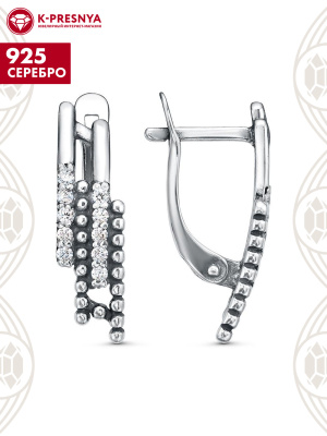 Серьги серебро 925 пробы, покрытие - оксидирование, вставка - фианит (недрагоценный камень)