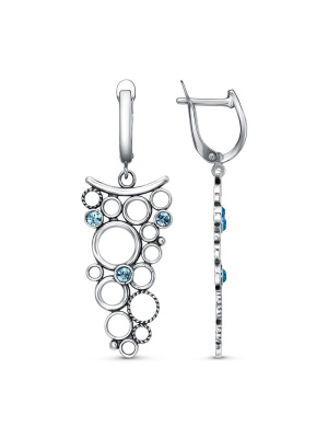 Серьги бижутерия, покрытие - серебрение с оксидированием, вставка - стекло ювелирное preciosa