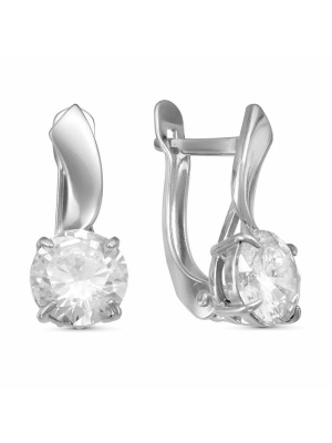 Серьги бижутерия, покрытие - серебрение, вставка - фианит (недрагоценный камень)