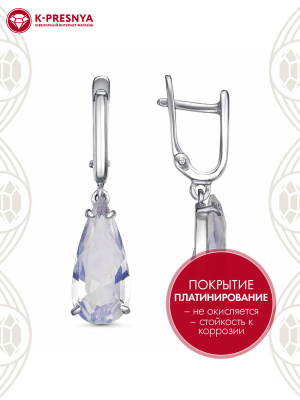Серьги серебро 925 пробы, покрытие - платинирование, вставка - стекло ювелирное собственной огранки