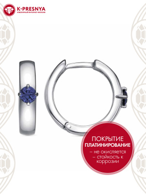 Серьги серебро 925 пробы, покрытие - платинирование, вставка - искусственная шпинель