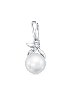 Подвеска бижутерия, покрытие - серебрение, вставка - культивированный жемчуг, фианит (недрагоценный камень)