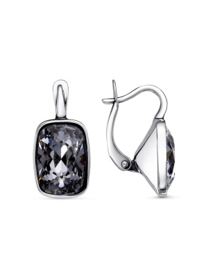 Серьги бижутерия, покрытие - серебрение с оксидированием, вставка - ювелирное стекло европейской огранки