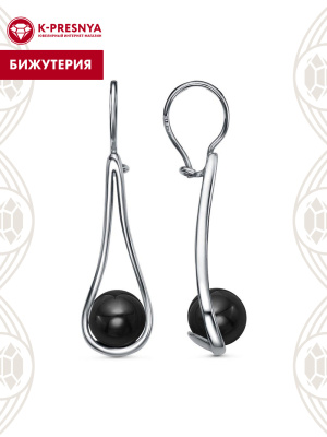 Серьги бижутерия, покрытие - платинирование, вставка - имитация жемчуга