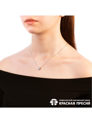 Колье серебро 925 пробы, покрытие - родирование, вставка - фианит (недрагоценный камень)