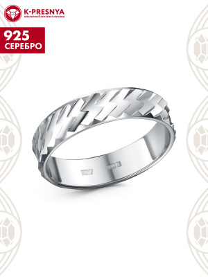 Кольцо серебро 925 пробы, покрытие - родирование, отделка - алмазная грань, без вставок