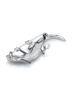 Брошь бижутерия, покрытие - платинирование, отделка - эмаль, без вставок