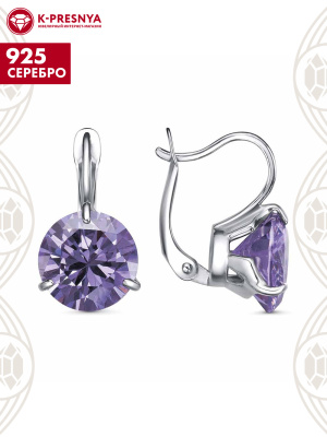 Серьги серебро 925 пробы, покрытие - платинирование, вставка - фианит (недрагоценный камень)