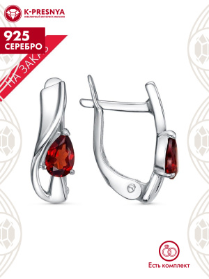 Серьги серебро 925 пробы, покрытие - родирование, вставка - гранат (полудрагоценный камень)