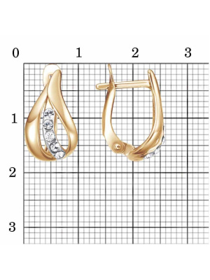 Серьги серебро 925 пробы, покрытие - золочение, выборочное родирование, вставка - фианит (недрагоценный камень)