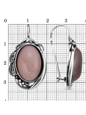 Серьги серебро 925 пробы, покрытие - оксидирование, вставка - искусственный кошачий глаз