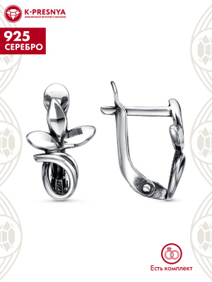 Серьги серебро 925 пробы, покрытие - оксидирование, отделка - алмазная грань, без вставок