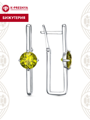 Серьги бижутерия, покрытие - платинирование, вставка - фианит (недрагоценный камень)