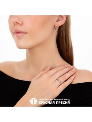 Серьги серебро 925 пробы, покрытие - золочение, отделка - алмазная грань, вставка - фианит (недрагоценный камень)