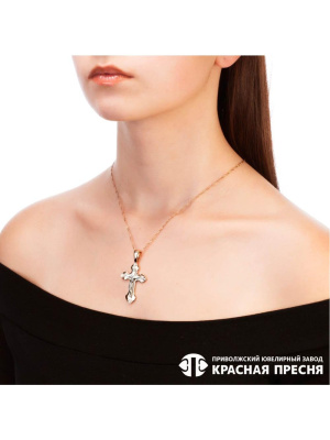 Подвеска серебро 925 пробы, покрытие - золочение, выборочное родирование, вставка - фианит (недрагоценный камень)