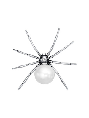 Брошь бижутерия, покрытие - серебрение с оксидированием, вставка - имитация жемчуга