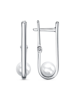 Серьги бижутерия, покрытие - платинирование, вставка - имитация жемчуга