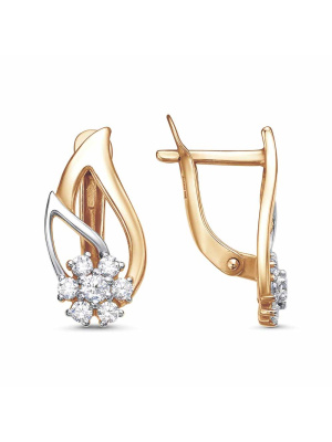 Серьги серебро 925 пробы, покрытие - золочение, выборочное родирование, вставка - фианит (недрагоценный камень)