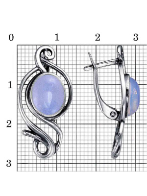 Серьги бижутерия, покрытие - серебрение с оксидированием, вставка - стекло ювелирное собственной огранки