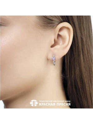 Серьги серебро 925 пробы, покрытие - платинирование, вставка - фианит (недрагоценный камень)