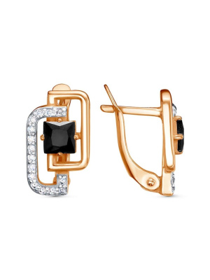 Серьги серебро 925 пробы, покрытие - золочение, выборочное родирование, вставка - фианит (недрагоценный камень)