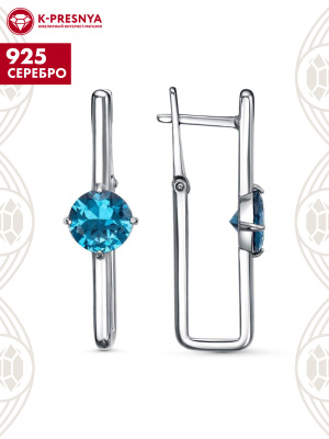 Серьги серебро 925 пробы, покрытие - платинирование, вставка - искусственная шпинель