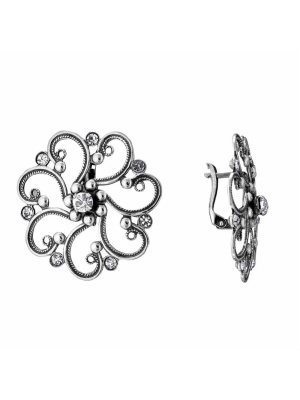 Серьги бижутерия, покрытие - серебрение с оксидированием, вставка - стекло ювелирное preciosa