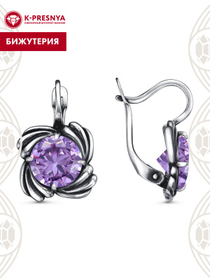 Серьги бижутерия, покрытие - серебрение с оксидированием, вставка - фианит (недрагоценный камень)