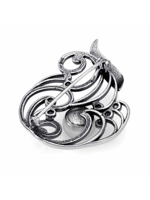 Брошь бижутерия, покрытие - серебрение с оксидированием, вставка - культивированный жемчуг