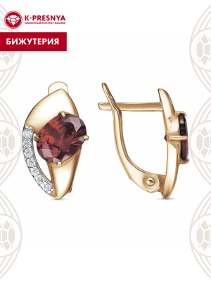 Серьги бижутерия, покрытие - золочение, вставка - фианит (недрагоценный камень)