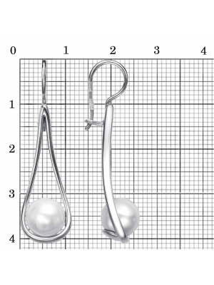 Серьги серебро 925 пробы, покрытие - платинирование, вставка - имитация жемчуга