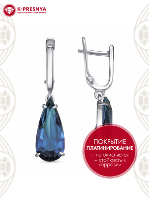 Серьги бижутерия, покрытие - платинирование, вставка - стекло ювелирное собственной огранки