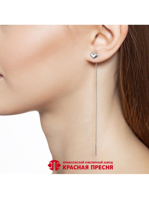 Серьга серебро 925 пробы, покрытие - платинирование, без вставок