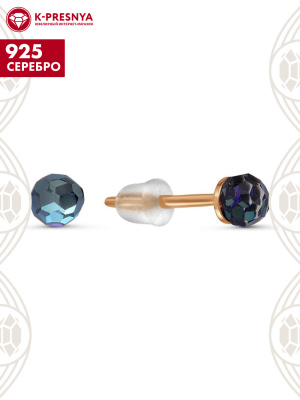 Серьги серебро 925 пробы, покрытие - золочение, вставка - стекло ювелирное preciosa