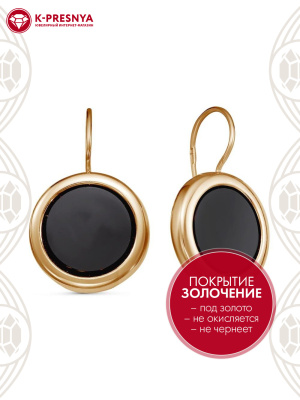 Серьги серебро 925 пробы, покрытие - золочение, вставка - искусственный агат черный