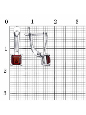 Серьги серебро 925 пробы, покрытие - родирование, вставка - гранат (полудрагоценный камень)