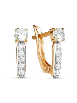 Серьги серебро 925 пробы, покрытие - золочение, выборочное родирование, вставка - фианит (недрагоценный камень)