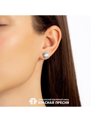 Серьги серебро 925 пробы, покрытие - родирование, вставка - фианит (недрагоценный камень)